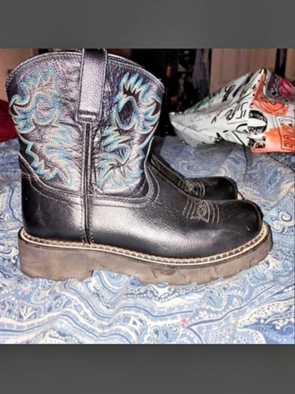 ARIAT Fatbaby Western Boot Embroidered Black & Blue US 8.5 D